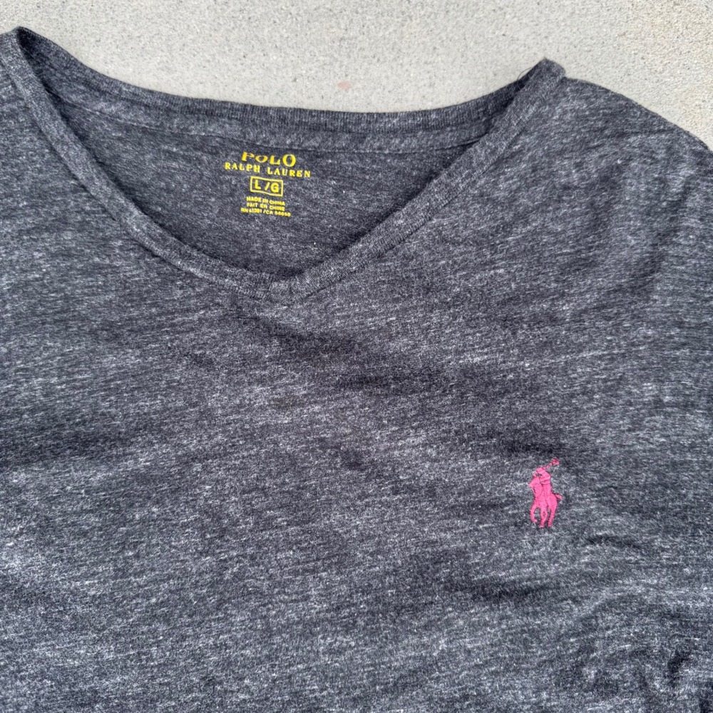 Polo Ralph Lauren Mens V-Neck Long Sleeve T-Shirt Charcoal Gray